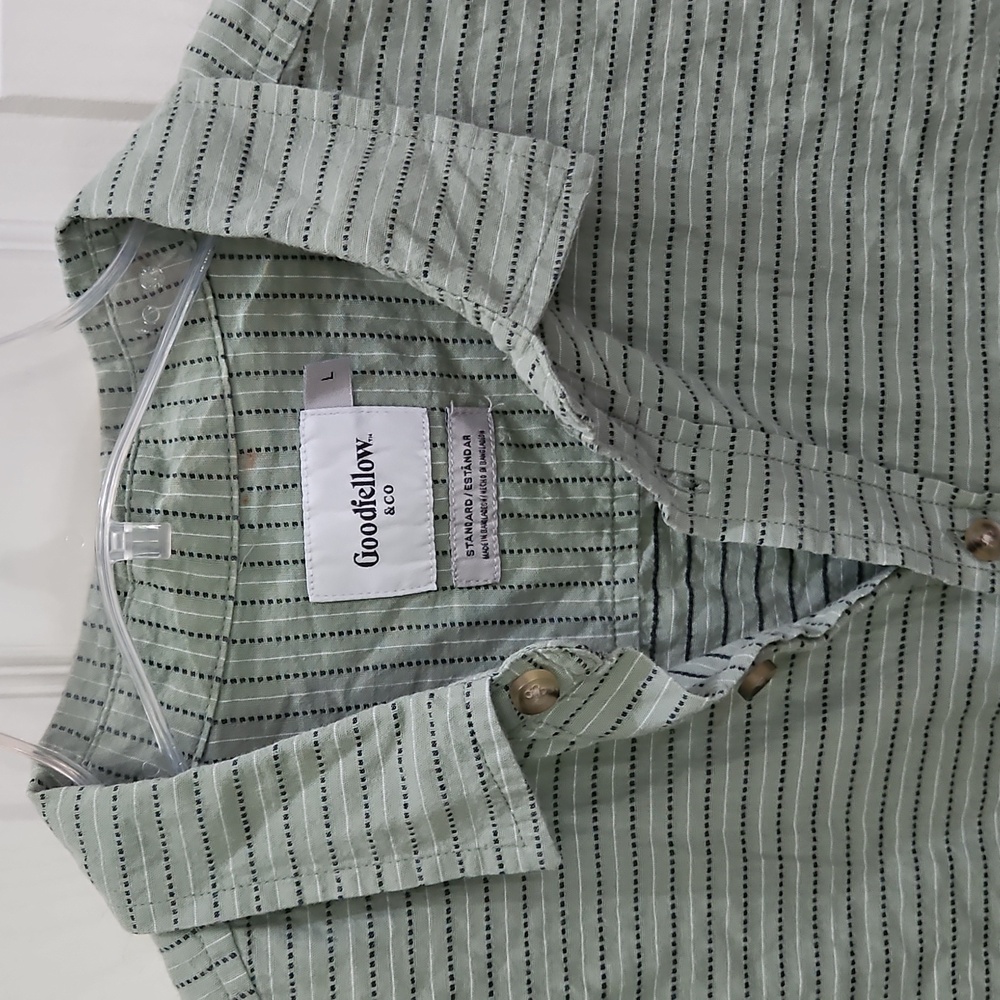 Goodfellow & Co Men's Green Striped Button-Down Shirt Short Sleeve Cotton Sz Lg - Picture 2 of 8